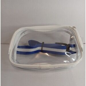 Clear Waist Sling Belt Bag White & Blue Striped Wide Strap Stadium Game Concert